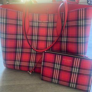 Kate Spade All Day Foliage Plaid Tote Bag